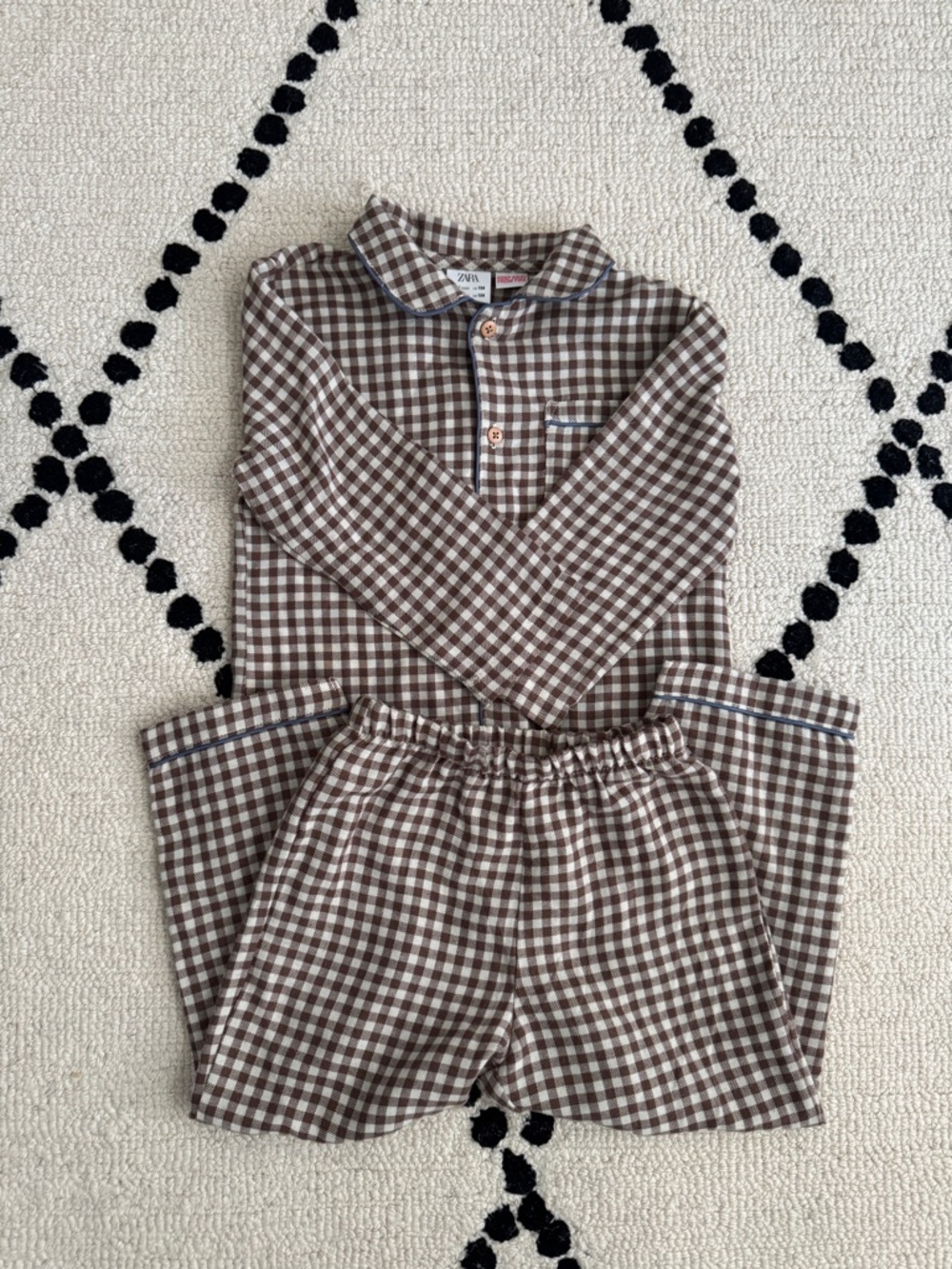 Zara Brown and White Gingham Kids Pajama Set